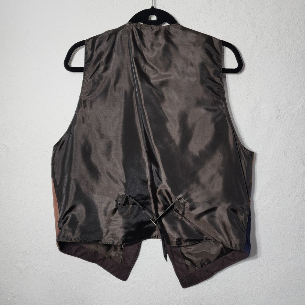 Jeri Marque New York Vintage Patchwork Leather Vest LG‎ Brown Plaid Herringbone - Picture 2 of 9